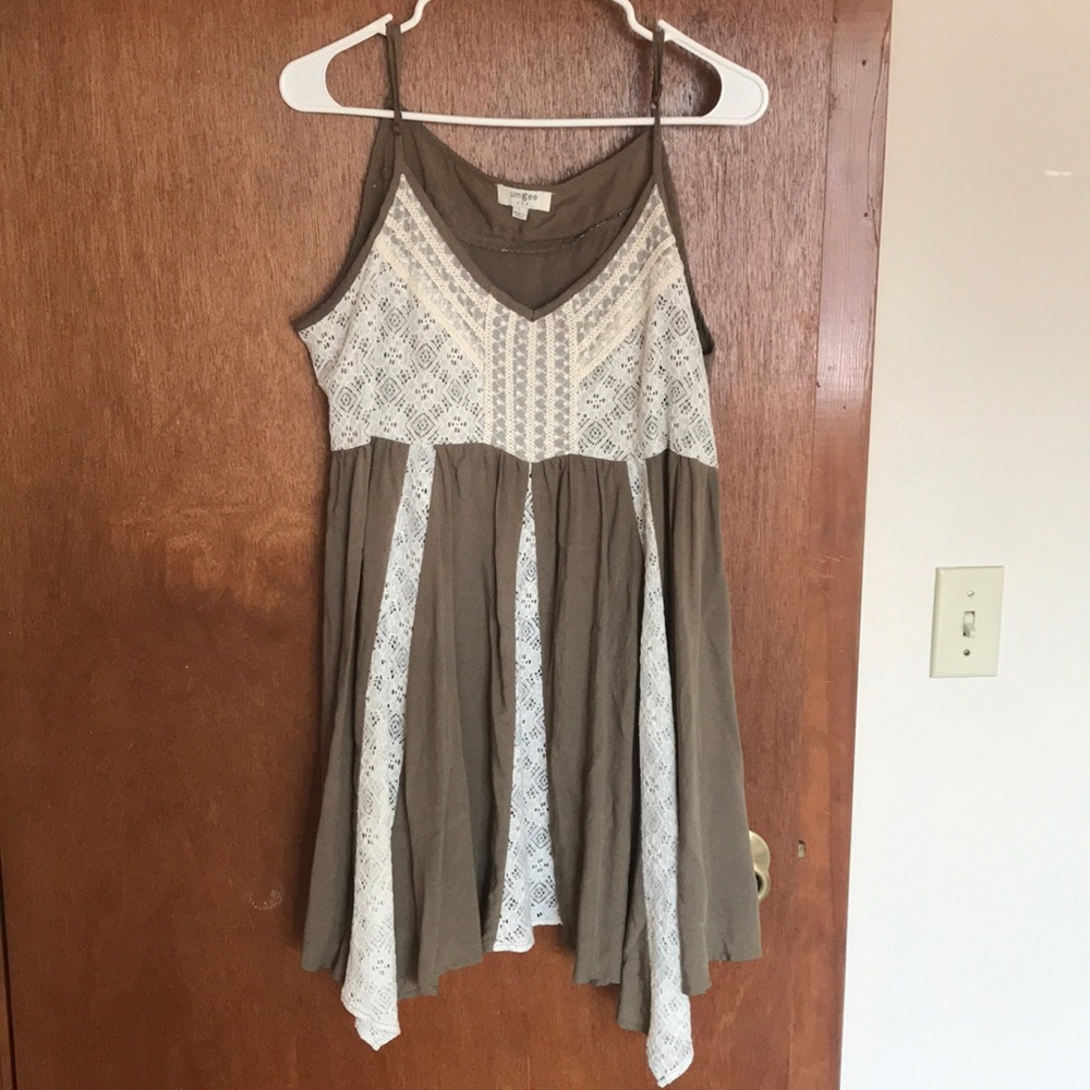 Moss green and white short country style dress